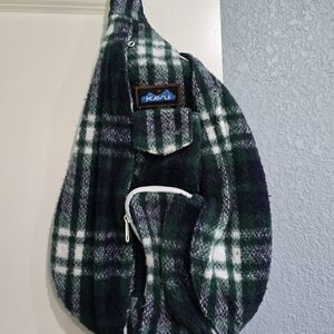KAVU Forest Green and White Plaid Backpack